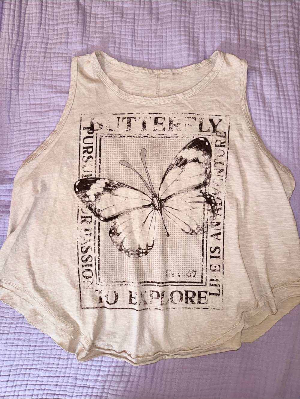 Cream Butterfly Graphic Tank Top - Women NWOT